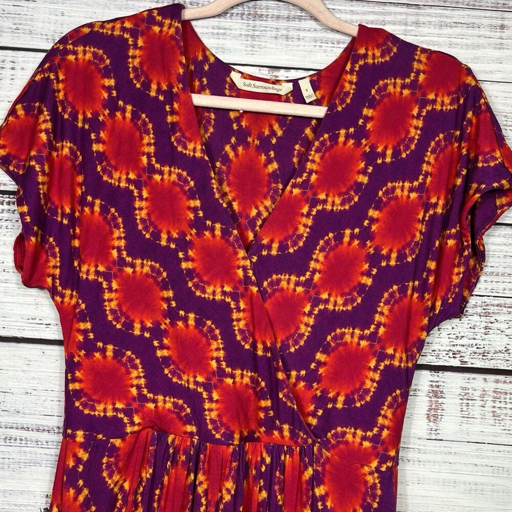 Soft Surroundings Wrap Dress Kaveri Ikat Tie Dye Midi Stretch Women’s Small - Picture 5 of 12